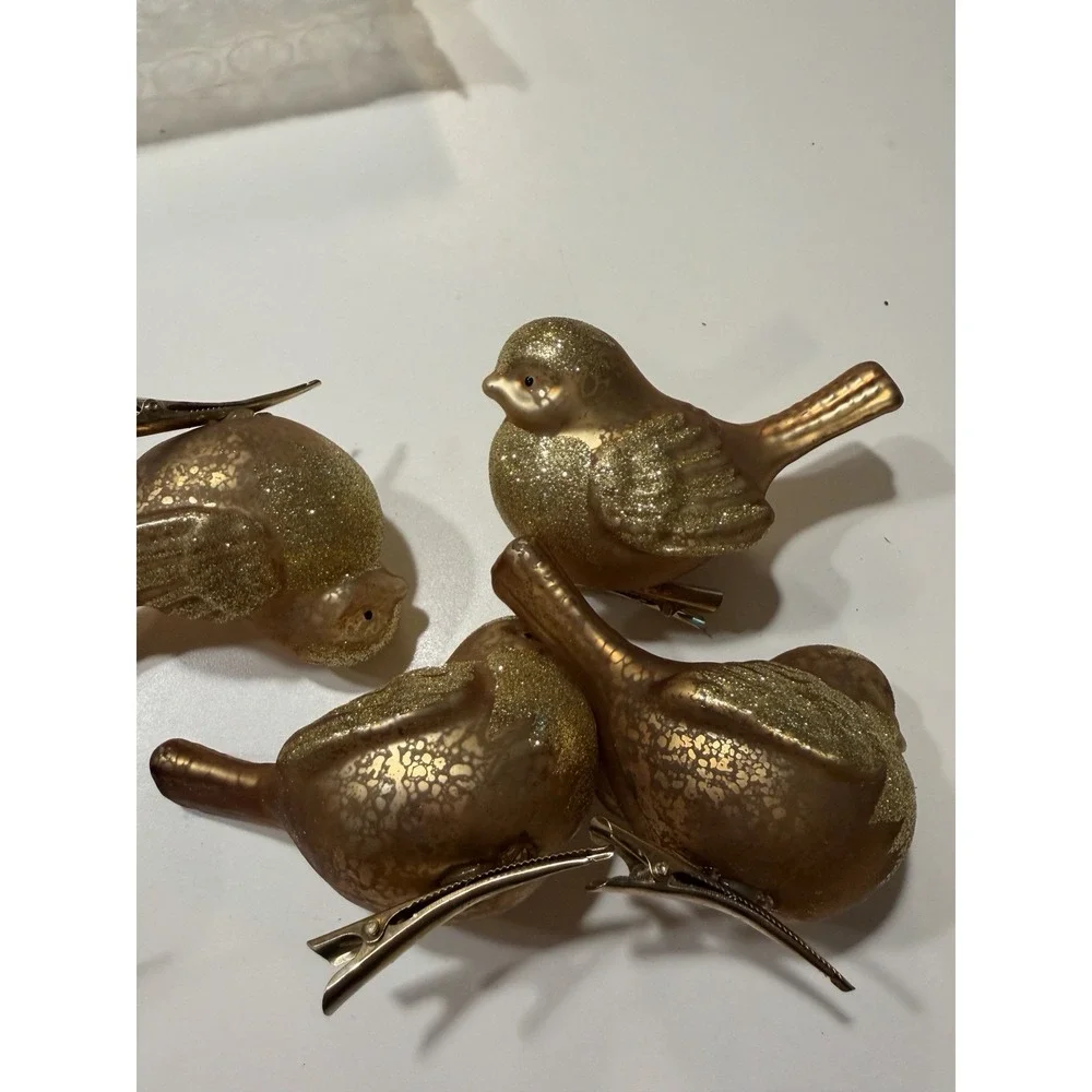 Pier 1 Imports Seven Frosted Gold Glass Bird Clip On Ornament Glitter 4